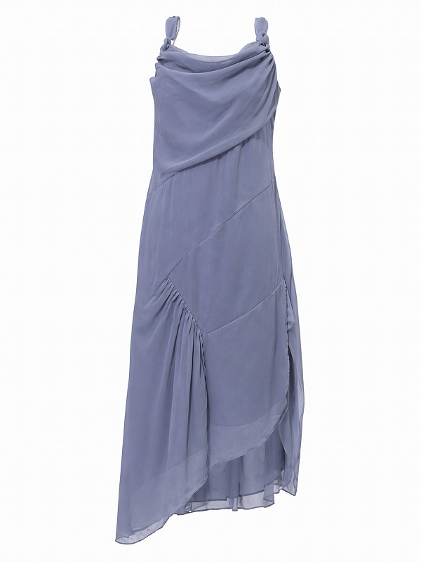 【新品DRESS 1949】ホルターネックドレープアシンメトリーフレアミディアムドレス グレー【asos】
